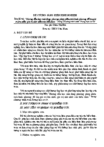 Đề cương Sáng kiến Hướng dẫn học sinh dùng phương pháp phân tích bình phương để tìm giá trị lớn nhất, giá trị nhỏ nhất của biểu thức