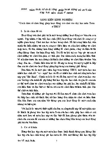 Sáng kiến kinh nghiệm Cách thức tổ chức lồng ghép hoạt động trò chơi vào dạy học môn Toán ở THCS