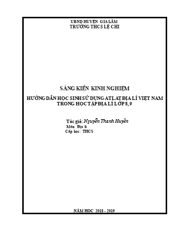 Sáng kiến kinh nghiệm Hướng dẫn học sinh sử dụng Atlat Địa lí Việt Nam trong học tập Địa lí Lớp 8, 9