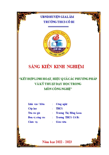 Sáng kiến kinh nghiệm Kết hợp linh hoạt, hiệu quả các phương pháp và kỹ thuật dạy học trong môn Công nghệ THCS