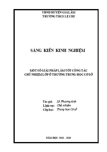 Sáng kiến kinh nghiệm Một số giải pháp làm tốt công tác chủ nhiệm lớp ở trường THCS