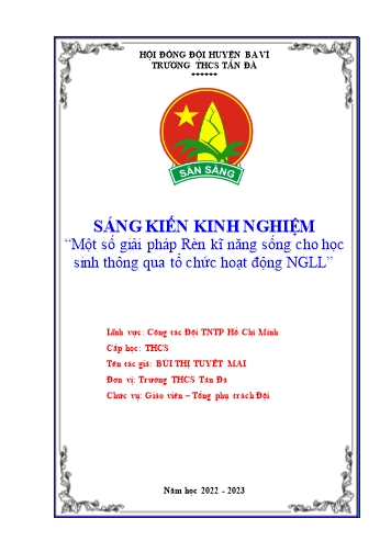 Sáng kiến kinh nghiệm Một số giải pháp rèn kĩ năng sống cho học sinh thông qua tổ chức hoạt động ngoài giờ lên lớp ở trường THCS Tản Đà