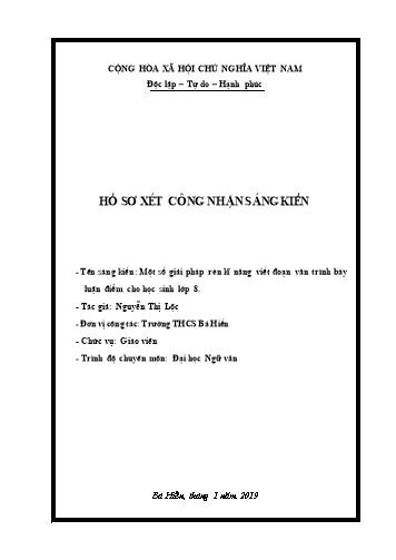 Sáng kiến kinh nghiệm Một số giải pháp rèn kĩ năng viết đoạn văn trình bày luận điểm cho học sinh Lớp 8