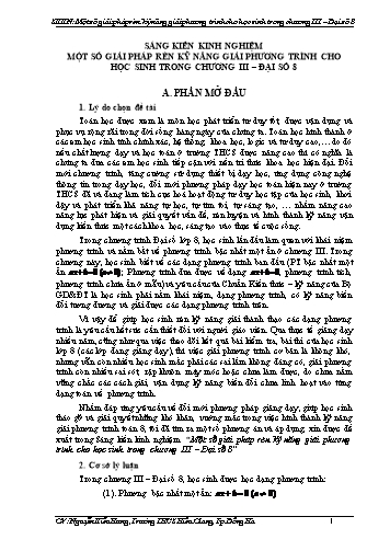 Sáng kiến kinh nghiệm Một số giải pháp rèn kỹ năng giải phương trình cho học sinh trong Chương III - Đại số 8