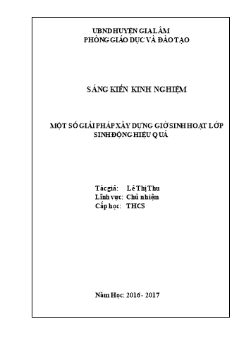 Sáng kiến kinh nghiệm Một số giải pháp xây dựng giờ sinh hoạt lớp sinh động hiệu quả