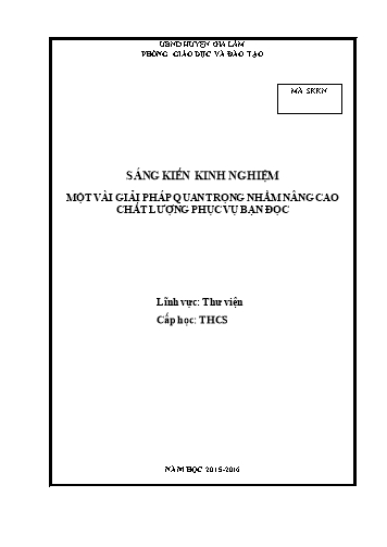 Sáng kiến kinh nghiệm Một vài giải pháp quan trọng nhằm nâng cao chất lượng phục vụ bạn đọc