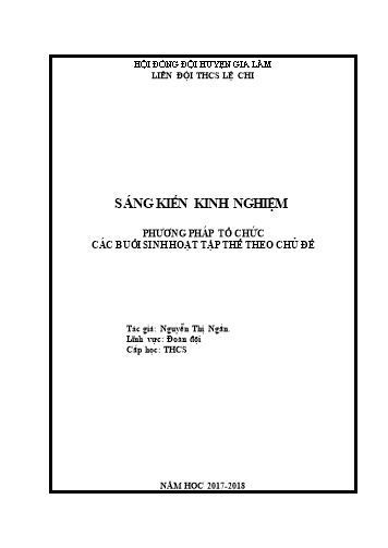 Sáng kiến kinh nghiệm Phương pháp tổ chức các buổi sinh hoạt tập thể theo chủ đề