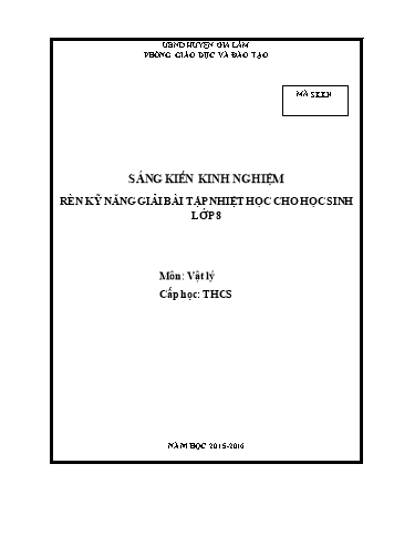 Sáng kiến kinh nghiệm Rèn kỹ năng giải bài tập nhiệt học cho học sinh Lớp 8