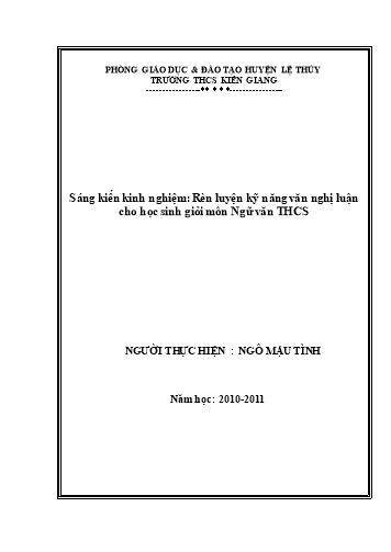 Sáng kiến kinh nghiệm Rèn luyện kỹ năng văn nghị luận cho học sinh giỏi môn Ngữ văn THCS