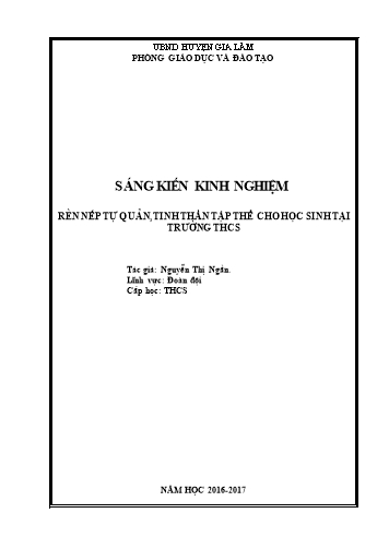 Sáng kiến kinh nghiệm Rèn nếp tự quản, tinh thần tập thể cho học sinh tại trường THCS