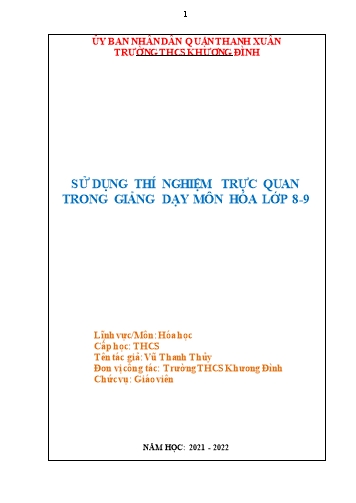 Sáng kiến kinh nghiệm Sử dụng thí nghiệm trực quan trong giảng dạy môn Hóa Lớp 8, 9