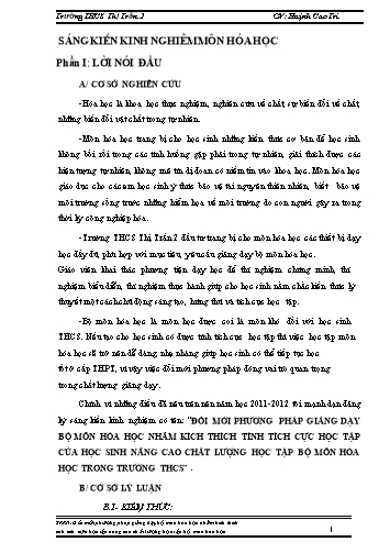 SKKN Đổi mới phương pháp giảng dạy bộ môn Hóa học nhằm kích thích tính tích cực học tập của học sinh nâng cao chất lượng học tập bộ môn Hóa học trong trường THCS