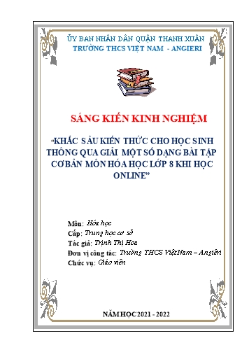 SKKN Khắc sâu kiến thức cho học sinh thông qua giải một số dạng bài tập cơ bản môn Hóa học Lớp 8 khi học online