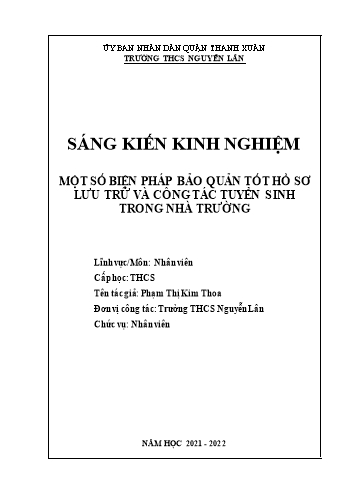 SKKN Một số biện pháp bảo quản tốt hồ sơ lưu trữ và công tác tuyển sinh trong nhà trường