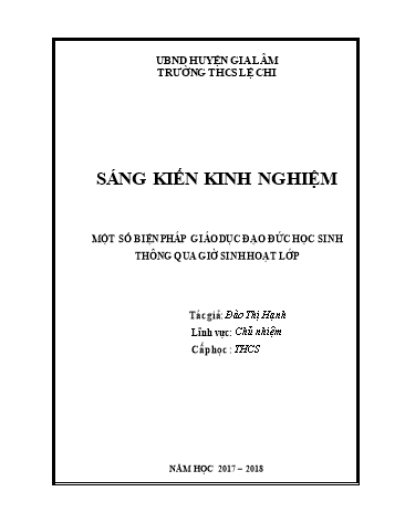 SKKN Một số biện pháp giáo dục đạo đức học sinh thông qua giờ Sinh hoạt lớp