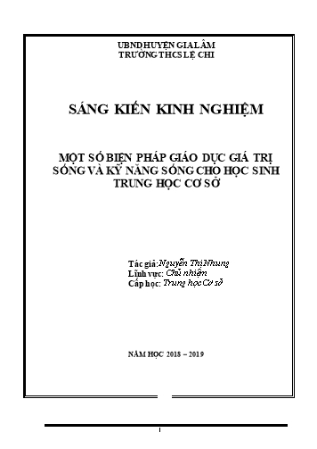 SKKN Một số biện pháp giáo dục giá trị sống và kỹ năng sống cho học sinh Trung học cơ sở