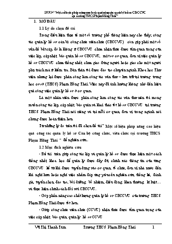 SKKN Một số biện pháp nâng cao hiệu quả công tác quản lý hồ sơ Cán bộ công chức, viên chức tại trường THCS Phạm Hồng Thái