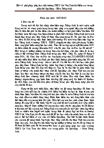 SKKN Một số giải pháp giúp học sinh trường THCS Lê Văn Tám đạt điểm cao trong phần thi Speaking môn Tiếng Anh
