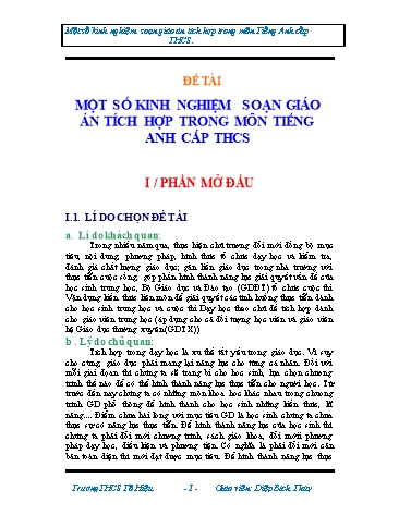 SKKN Một số kinh nghiệm soạn giáo án tích hợp trong môn Tiếng Anh cấp THCS