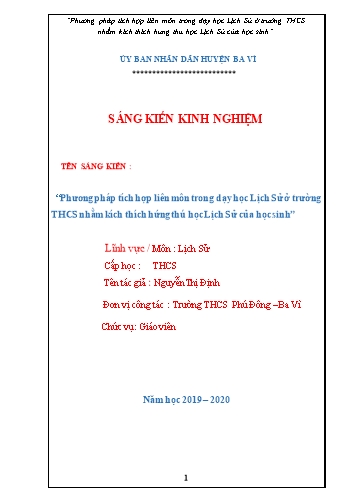 SKKN Phương pháp tích hợp liên môn trong dạy học Lịch sử ở trường THCS nhằm kích thích hứng thú học Lịch sử của học sinh