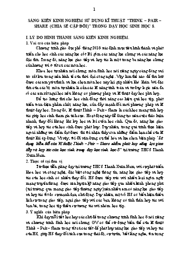 SKKN Sử dụng kĩ thuật Think-Pair-Share (Chia sẻ cặp đôi) trong dạy học Sinh học 8