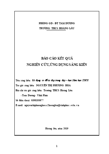 Báo cáo Sáng kiến Sử dụng sơ đồ tư duy trong dạy - học Hóa học THCS