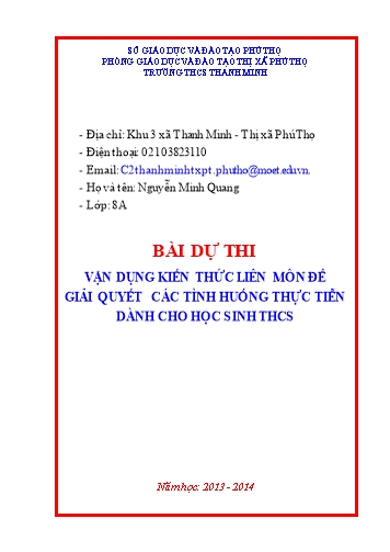 Báo cáo Sáng kiến Vận dụng kiến thức liên môn để giải quyết các tình huống thực tiễn dành cho học sinH THCS