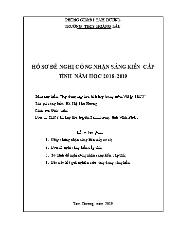 Báo cáo Sáng kiến Áp dụng dạy học tích hợp trong môn Vật lý THCS