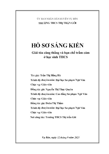 Sáng kiến kinh nghiệm Giải tỏa căng thẳng và hạn chế trầm cảm ở học sinh THCS