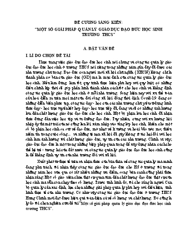 Đề cương Sáng kiến Một số giải pháp quản lý giáo dục đạo đức học sinh trường THCS