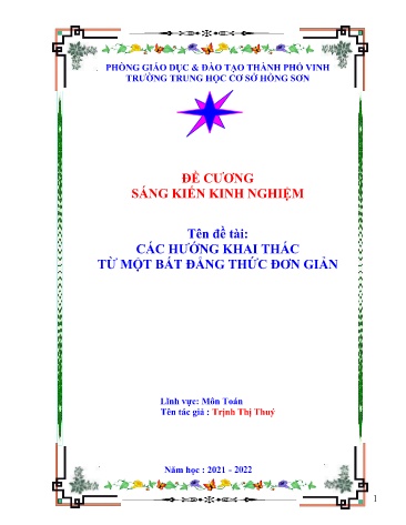 Đề cương SKKN Các hướng khai thác từ một bất đẳng thức đơn giản