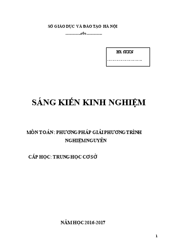 Sáng kiến kinh nghiệm Phương pháp giải phương trình nghiệm nguyên