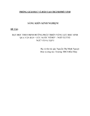 SKKN Dạy học theo định hướng phát triển năng lực học sinh qua văn bản Tức nước vỡ bờ - Ngô Tất Tố Ngữ văn 8, Tập 1