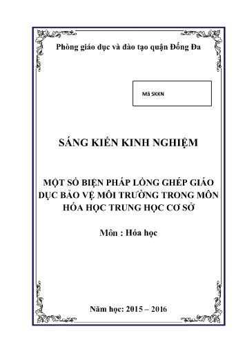 SKKN Một số biện pháp lồng ghép giáo dục bảo vệ môi trường trong môn Hóa học Trung học cơ sở